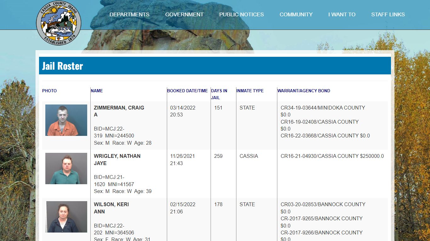 Jail Roster - Cassia County, Idaho